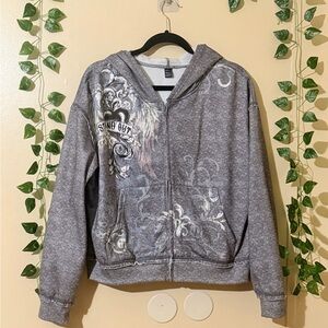 SHEIN Charcoal Graphic Zip-Up Hoodie